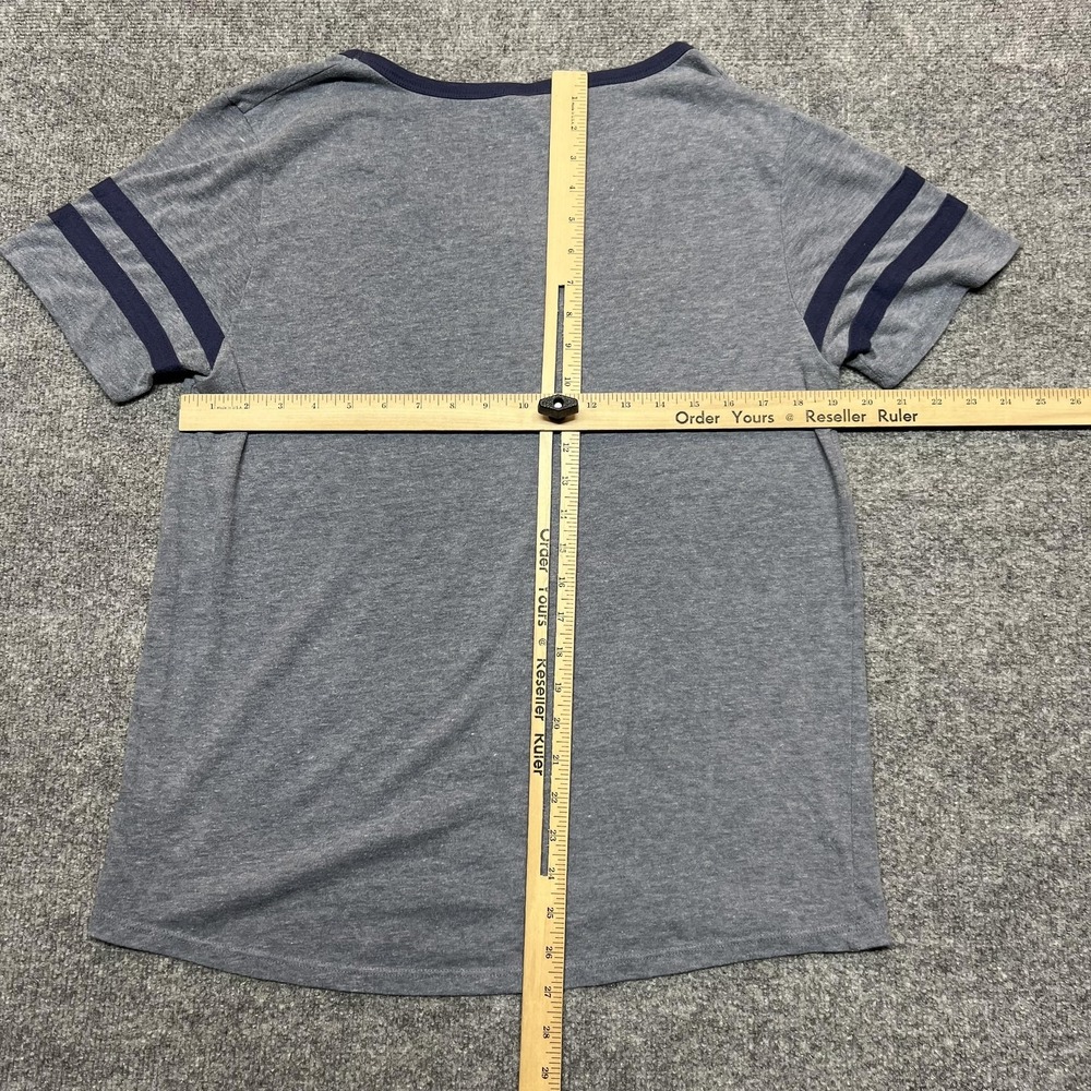 Flylow Shirt Womens Large Gray Ski Graphic Ringer V Neck Striped Short Sleeve - Picture 7 of 9